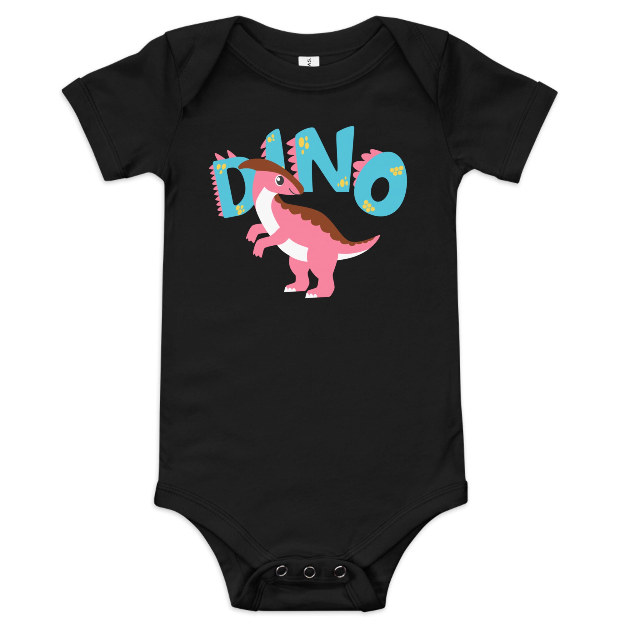 100% Cotton Black Baby Short Sleeve One-Piece with "Dino" Design