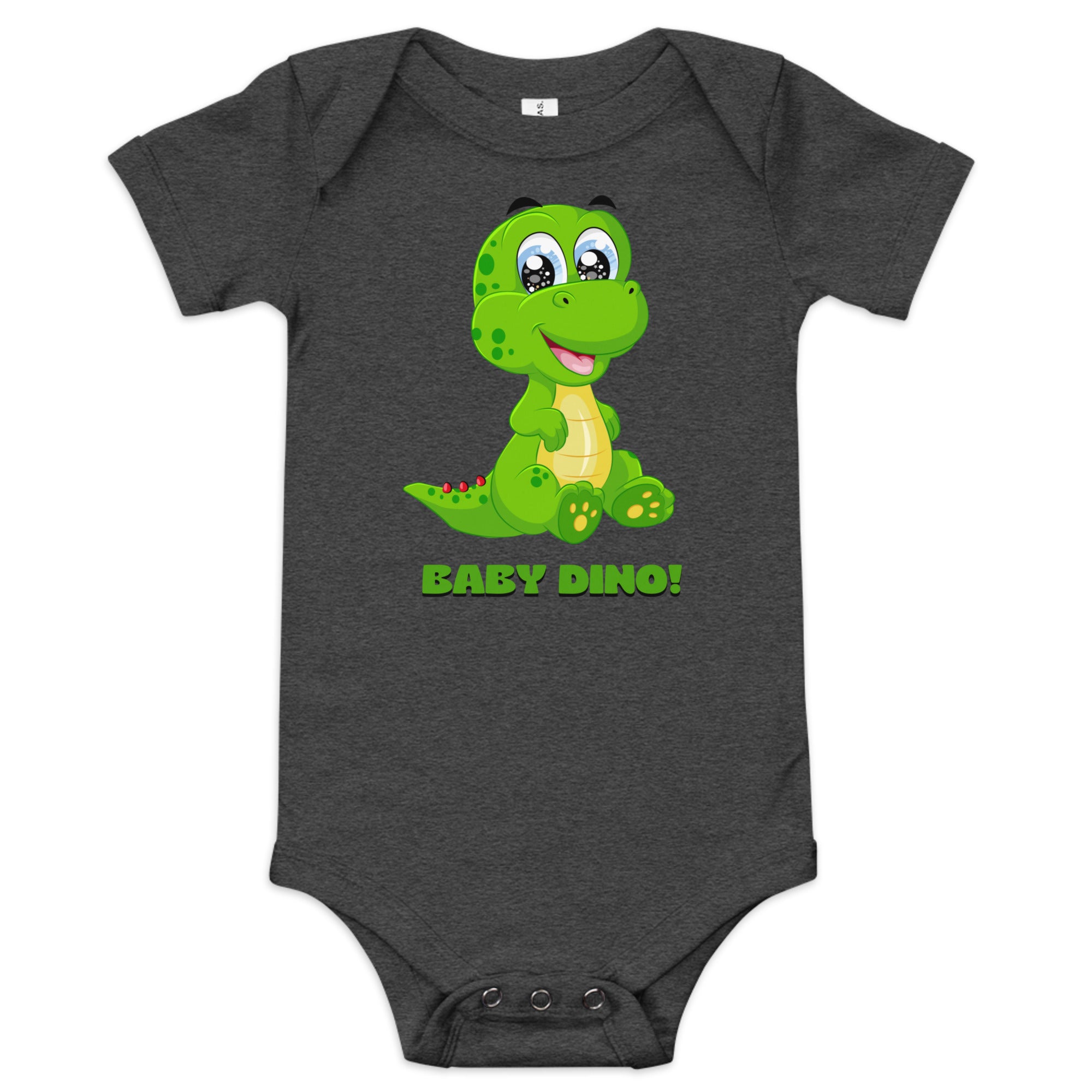 Black Baby Short Sleeve One-Piece with "Baby Dino!" Design