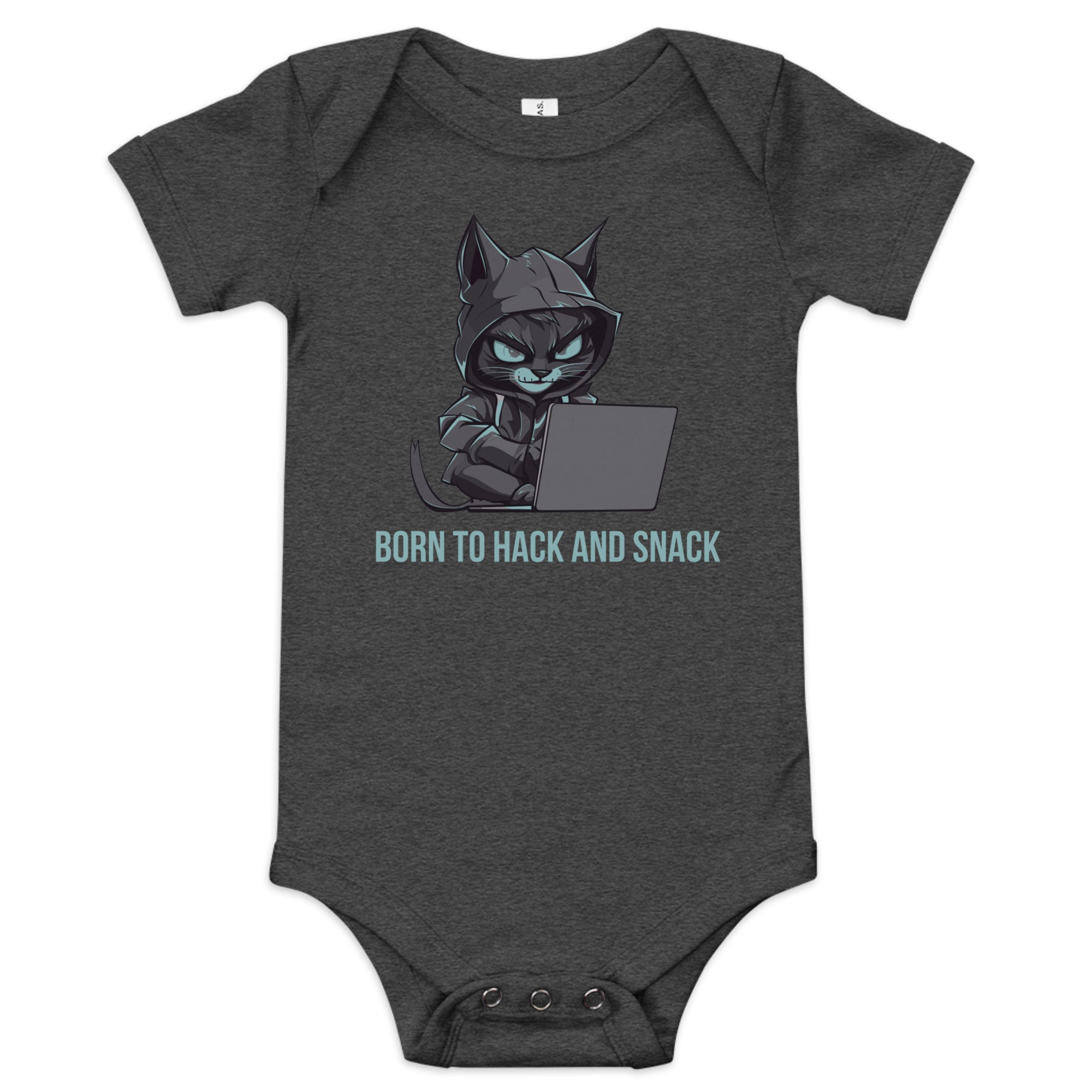 100% Cotton Black Baby T-Shirt with "Hacker in Diapers" Design