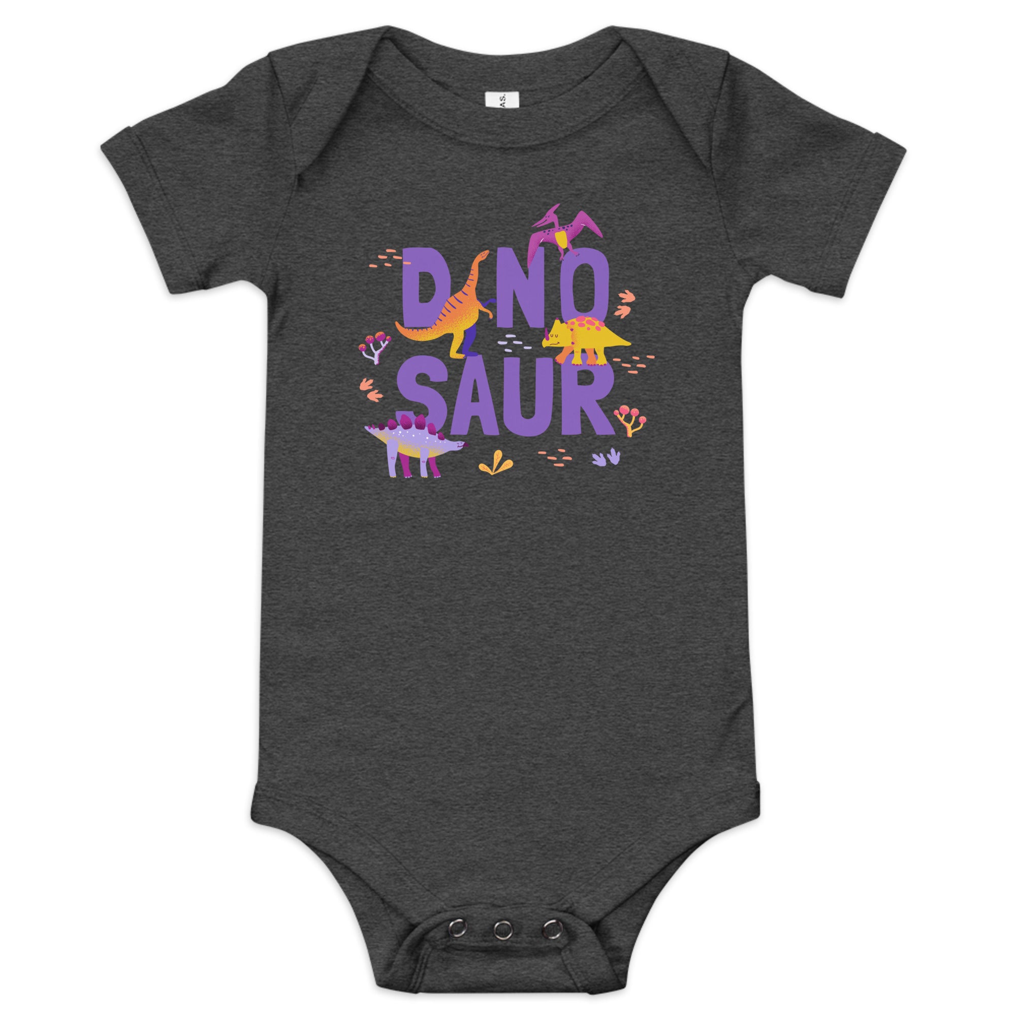 100% Cotton Black Baby Short Sleeve One-Piece with "Dinosaur" Design