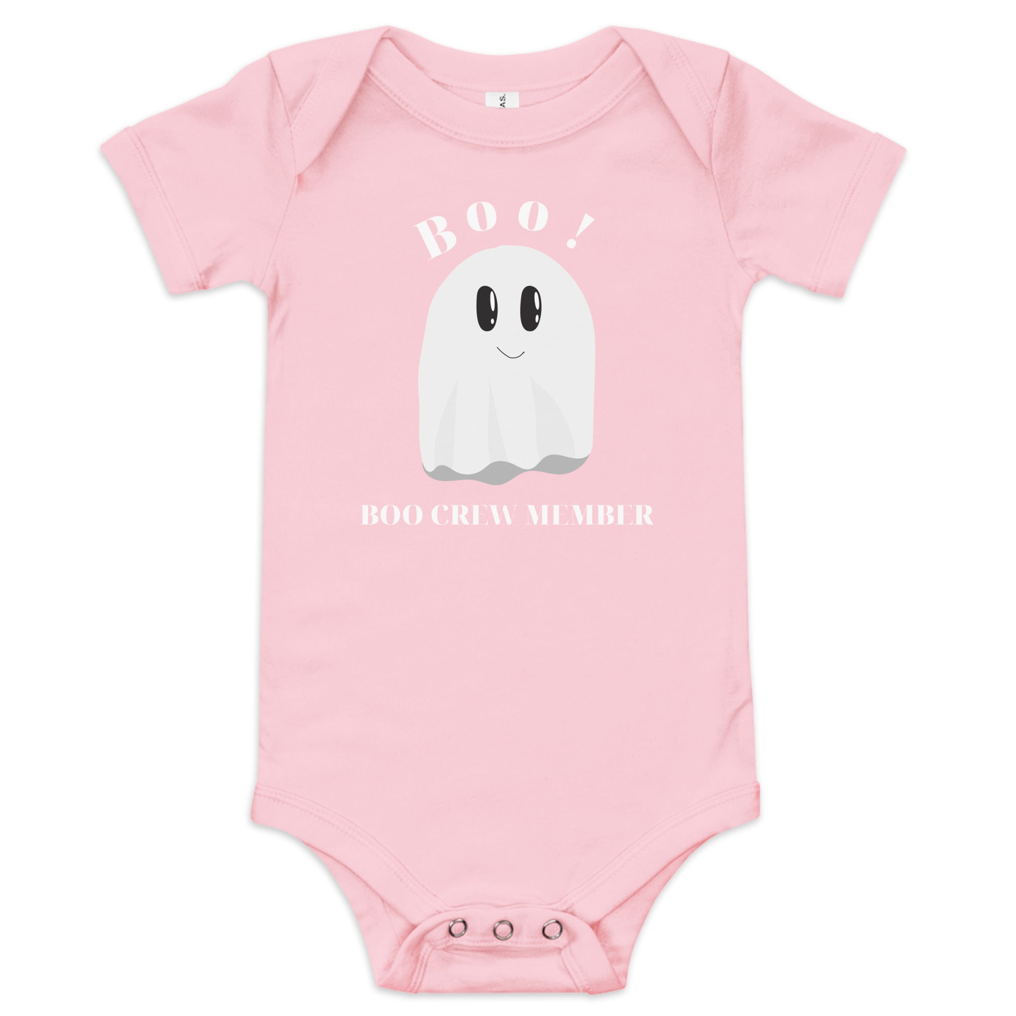 100% Cotton Black Baby Short Sleeve One-Piece with "Boo Crew Member" Design