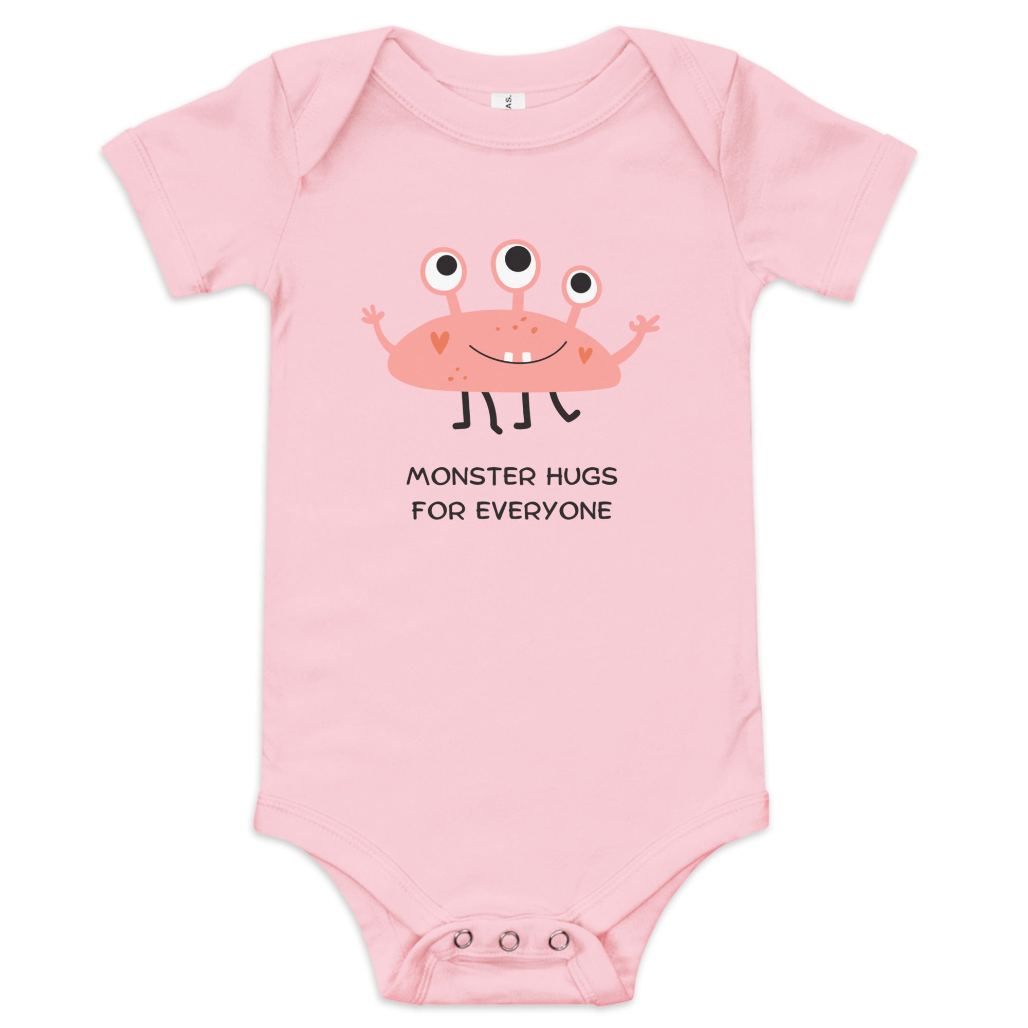 Heather Columbia Blue Baby Short Sleeve One-Piece with "Monster Hugs for Everyone" Design