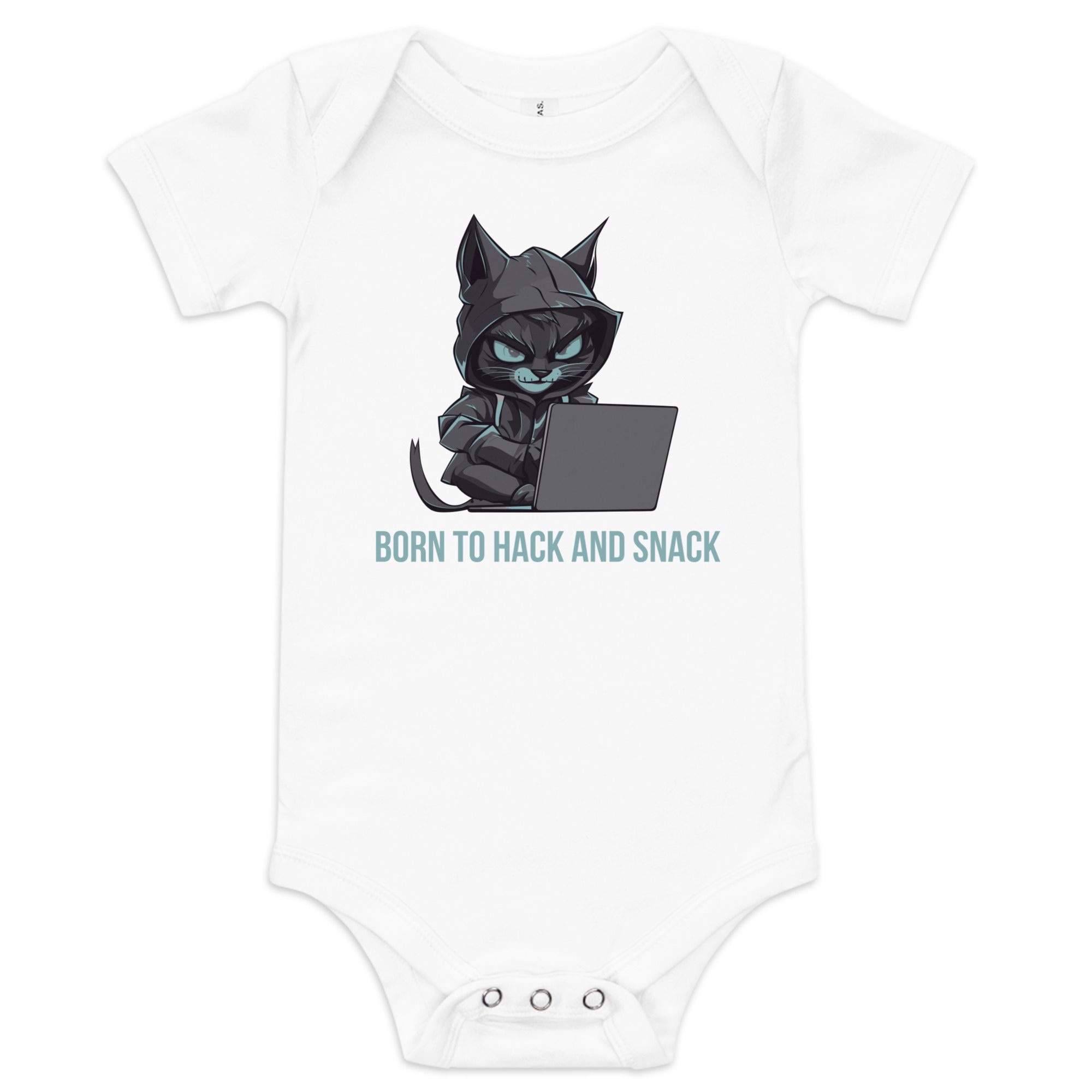 100% Cotton Black Baby T-Shirt with "Hacker in Diapers" Design