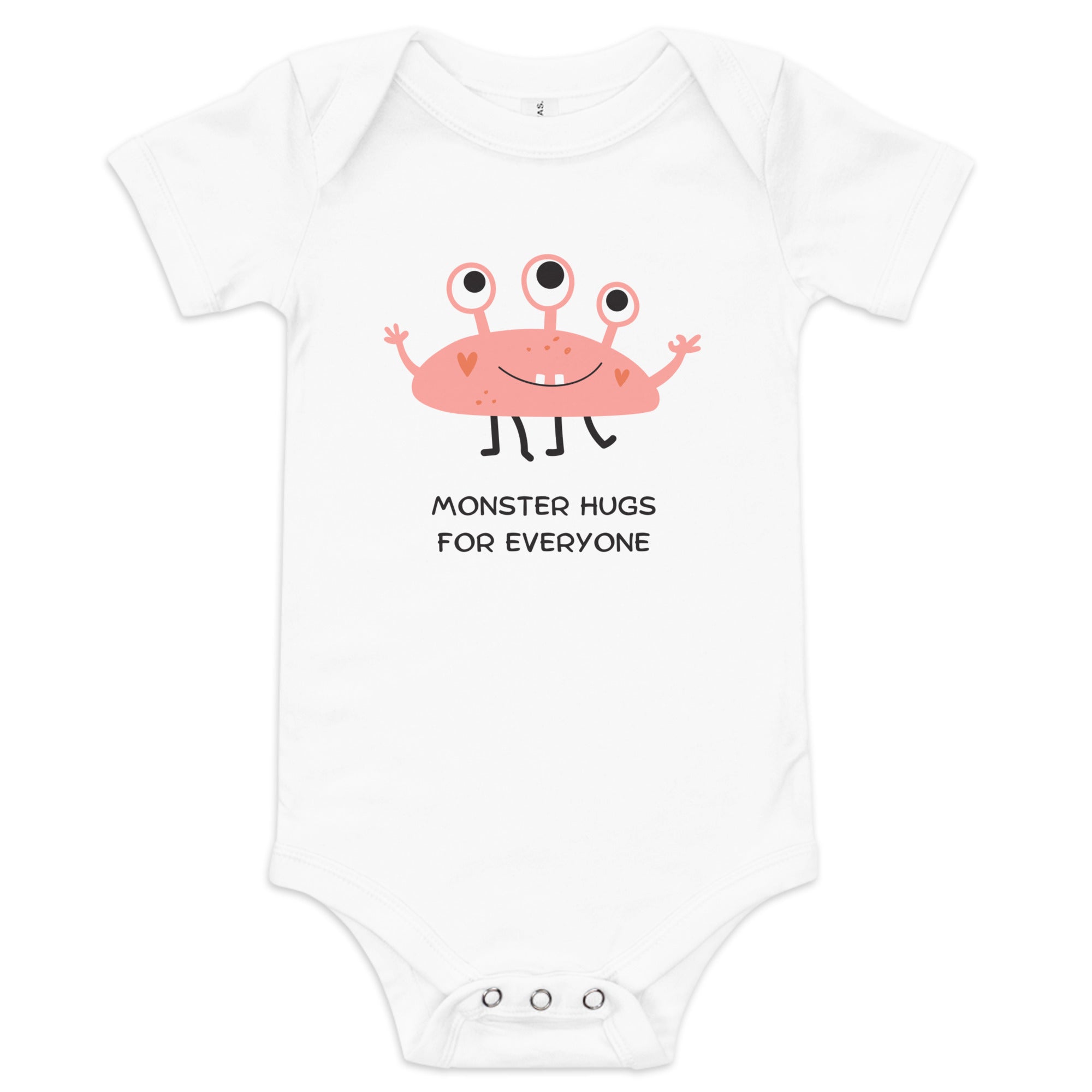 Heather Columbia Blue Baby Short Sleeve One-Piece with "Monster Hugs for Everyone" Design