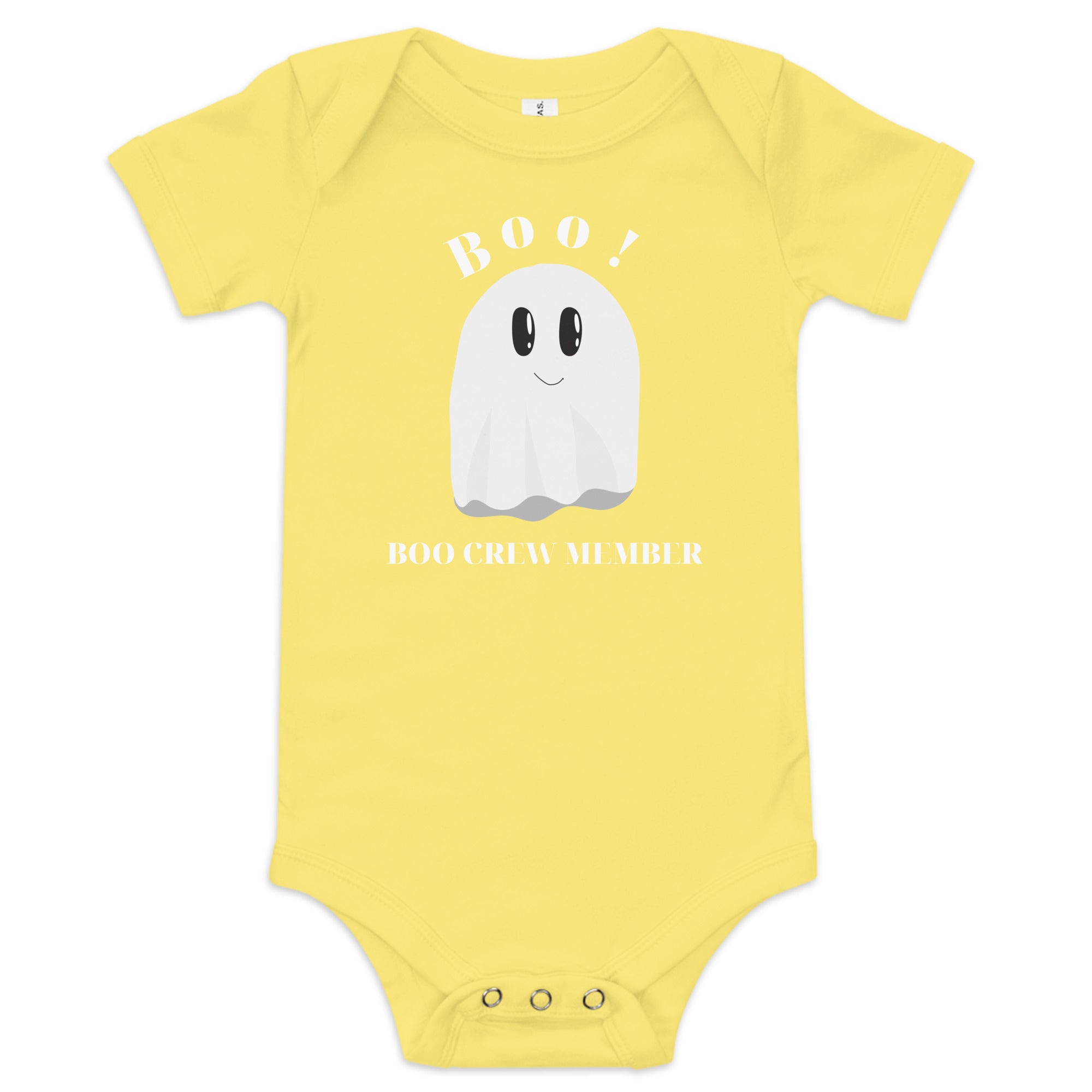 100% Cotton Black Baby Short Sleeve One-Piece with "Boo Crew Member" Design