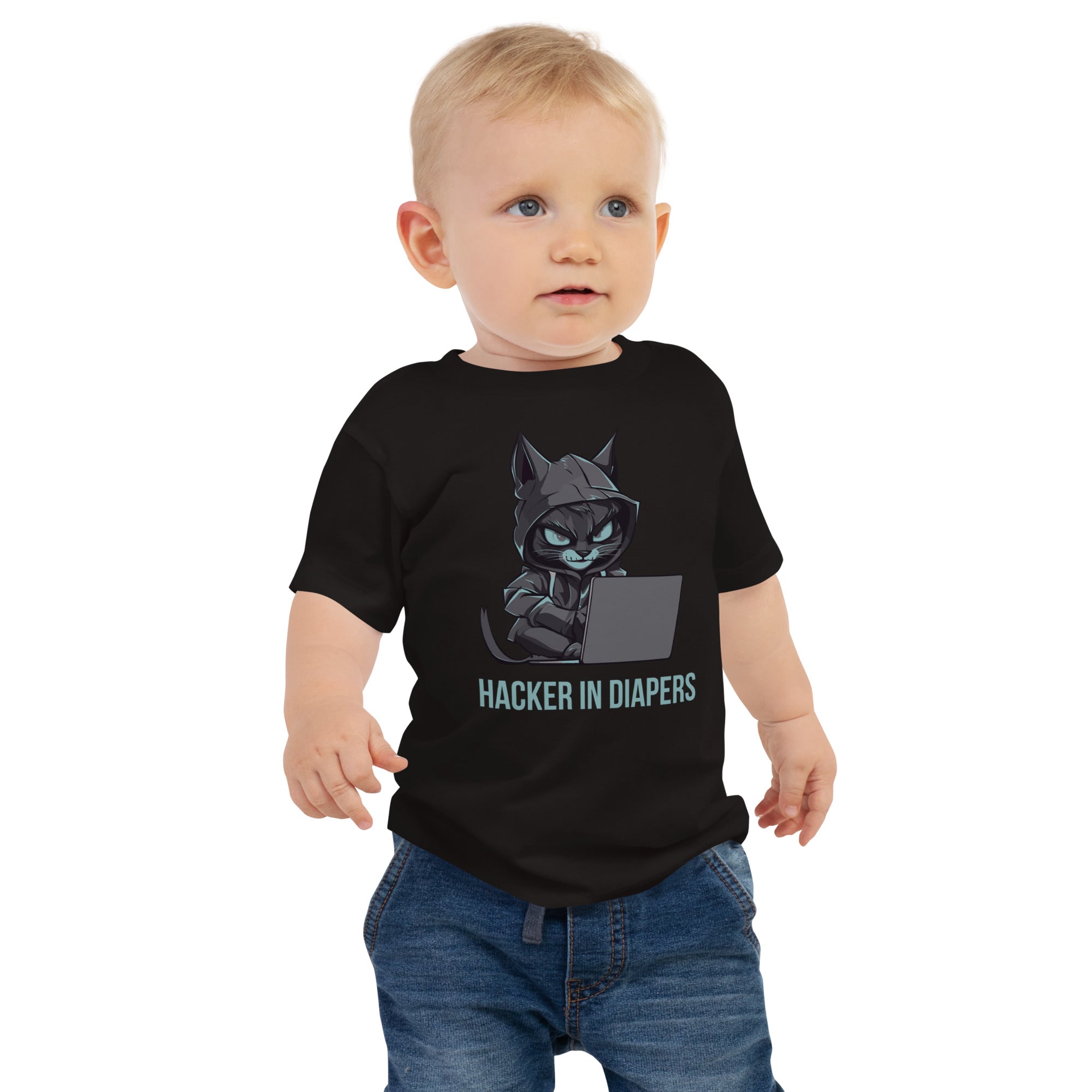 100% Cotton Baby T-Shirt with "Hacker in Diapers" Design