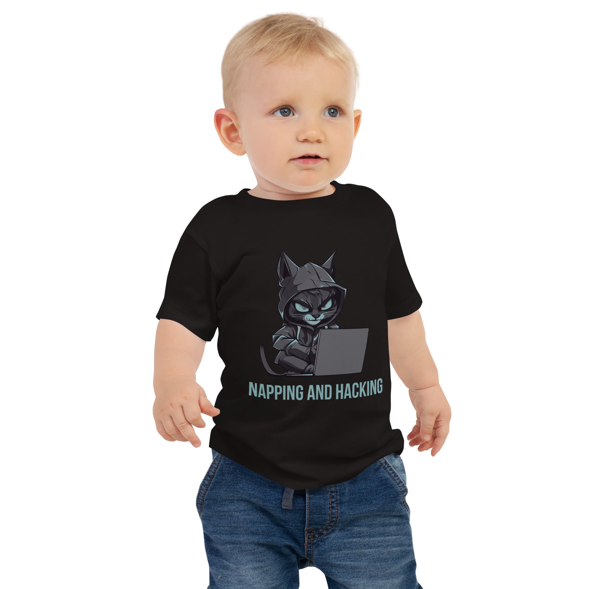 100% Cotton Baby T-Shirt with "Napping and Hacking" Design