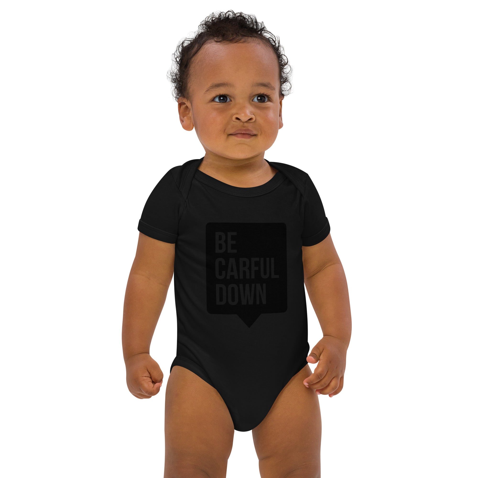 Organic Cotton Baby Bodysuit with "Be Careful Down" Design