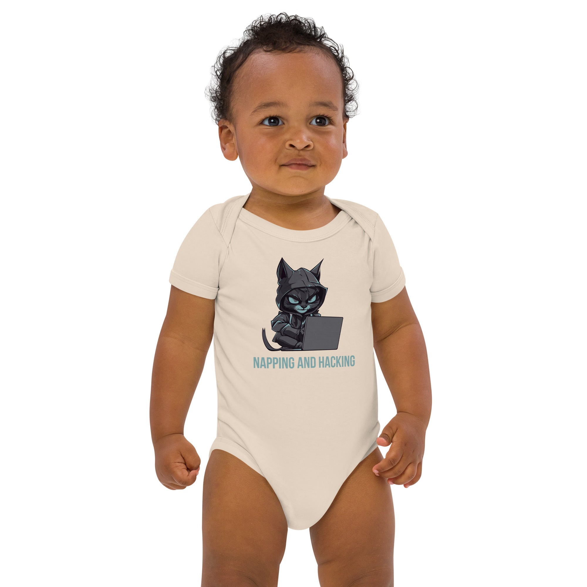 Organic Cotton Baby Bodysuit with "Napping and Hacking" Design