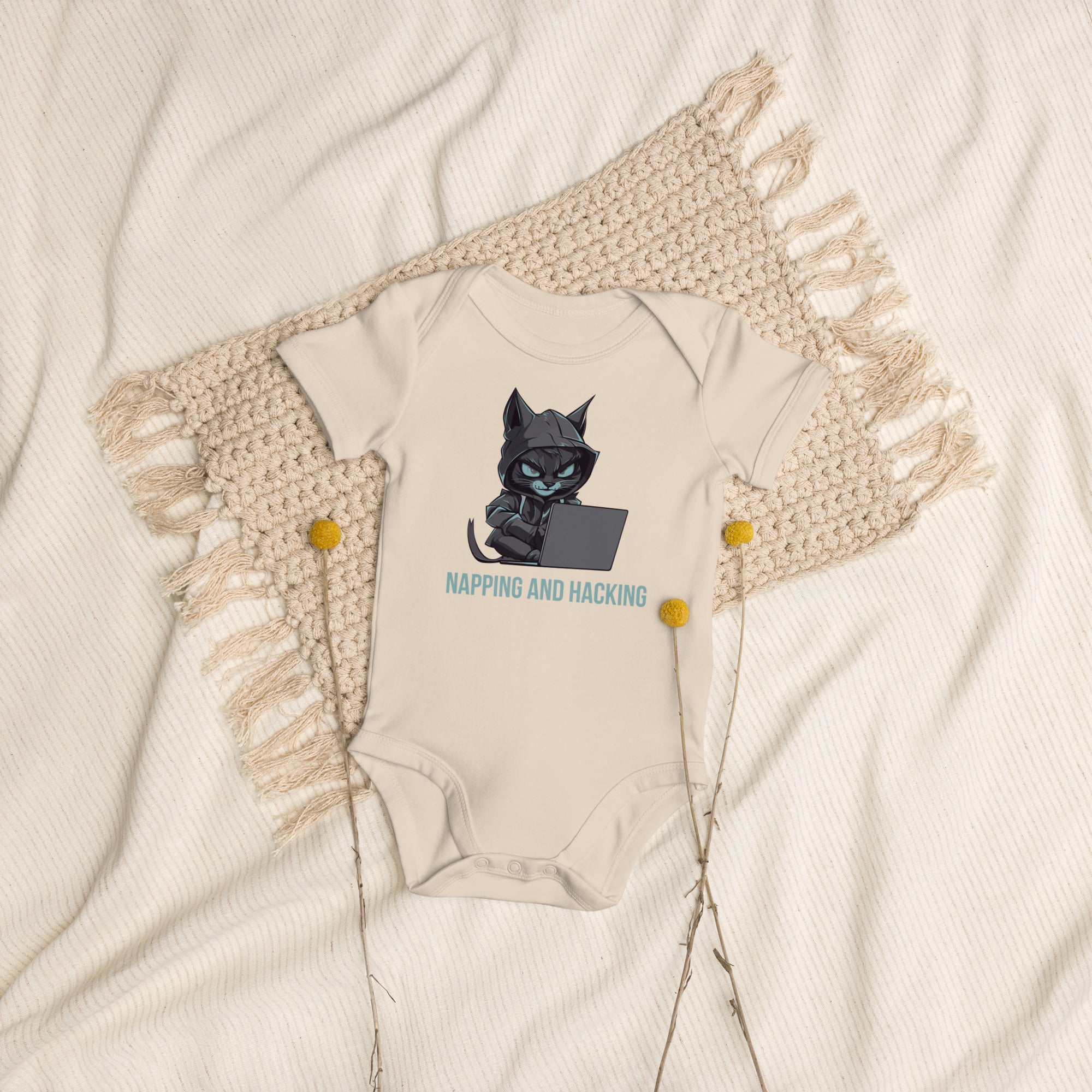 Organic Cotton Baby Bodysuit with "Napping and Hacking" Design