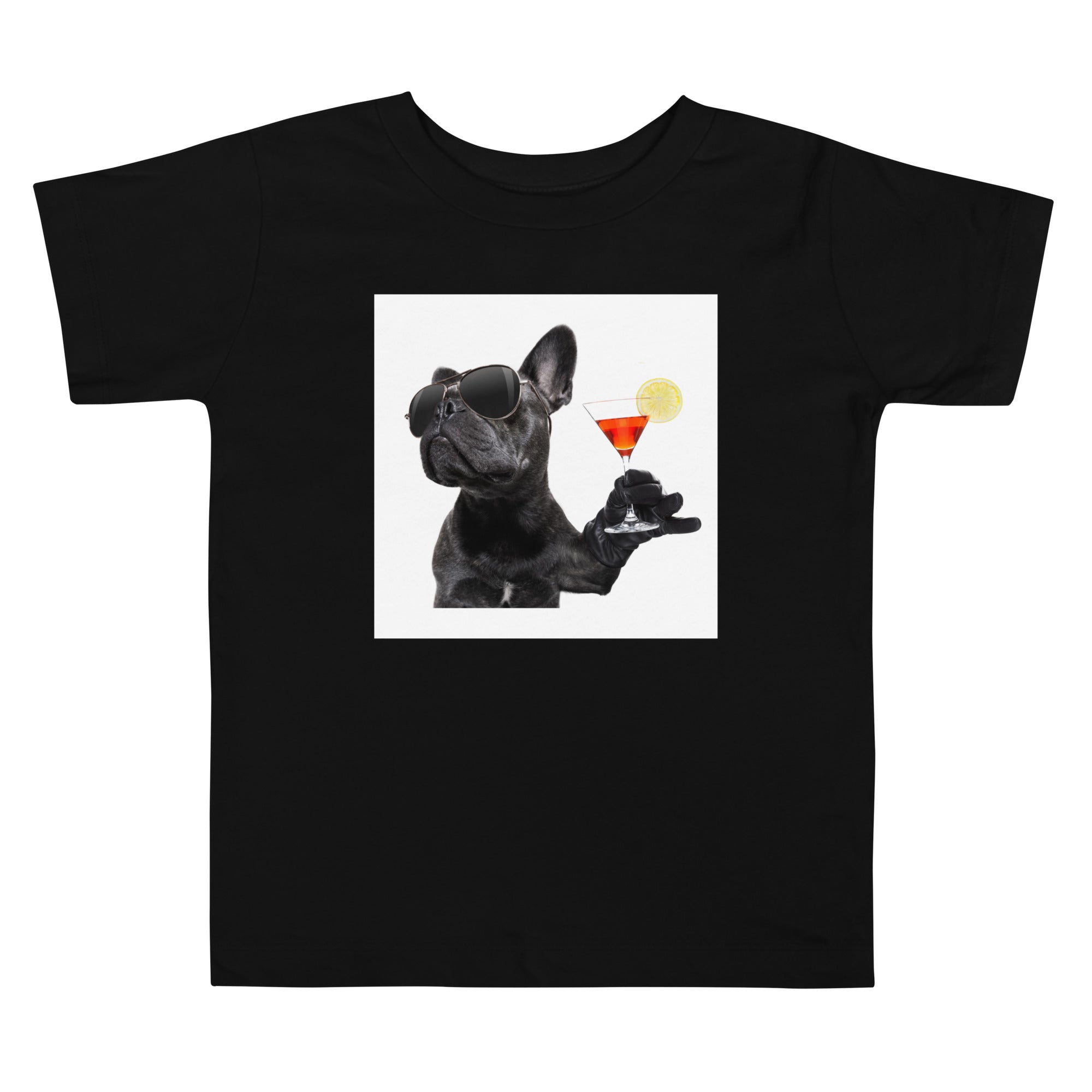 Kids' T-Shirt with "Bulldog with Sunglasses and Drink" Design