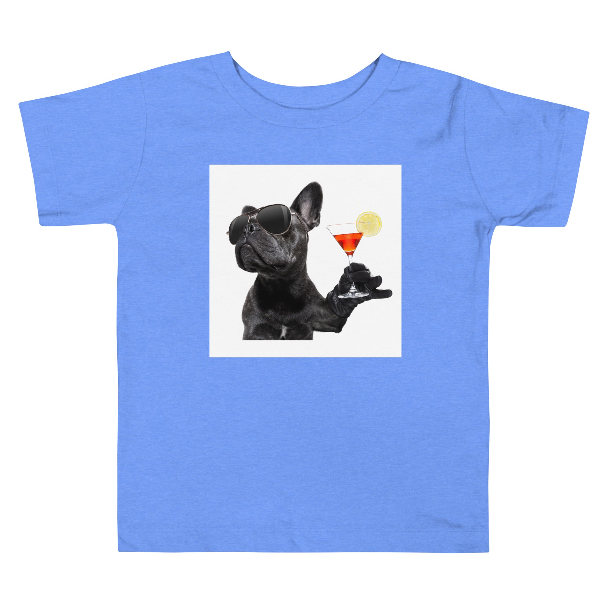 Kids' T-Shirt with "Bulldog with Sunglasses and Drink" Design