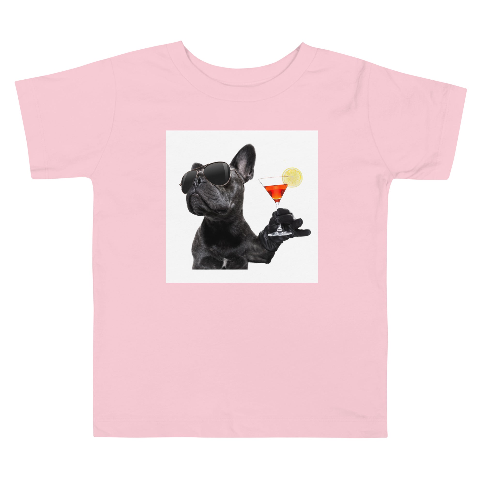 Kids' T-Shirt with "Bulldog with Sunglasses and Drink" Design